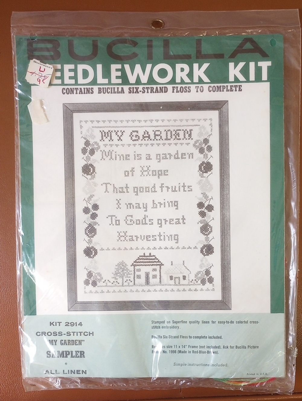 NWT Bucilla Stamped Cross Stitch Sampler Kit 2914, My Garden, Vintage Embroidery
